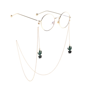 Chaîne De Lunettes Métal Antidérapante Or Cactus Plante En Pot Pendentif Dessin Animé Émail Cordon Porte-Lunettes