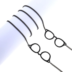 Chaîne de lunettes antidérapante en métal noir et or avec pendentifs décoratifs de lunettes