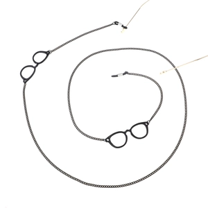 Chaîne à lunettes en métal noir antidérapante avec mini breloques et boucles