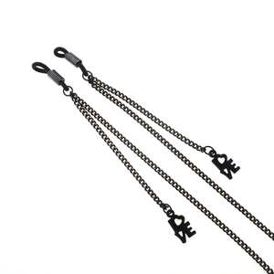 Black glasses chain featuring love letter heart pendant and adjustable silicone loops