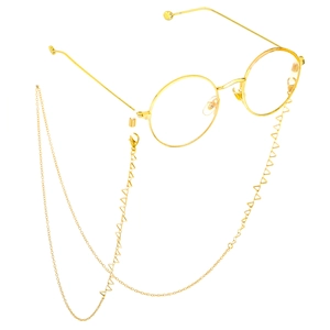 Lunettes rondes dorées à la mode avec une chaîne en métal faite main aux maillons triangle
