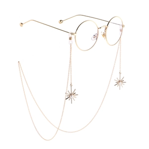 Elegant gold metal glasses chain featuring star-shaped pearl pendants and retro round frames