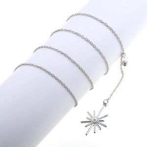 Silver eyewear chain with an octagonal star pendant and white pearl on a minimal link