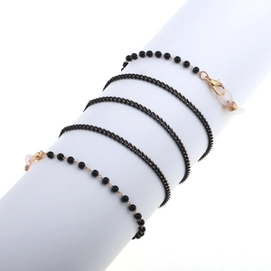 Chaîne De Lunettes À Perles Noires À La Mode Cordon De Lunettes En Métal Avec Boucles En Silicone Et Fermoirs Mousqueton Dorés Pour Femmes