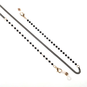 Chaîne à lunettes à perles noires tendance avec fermoirs dorés et boucles silicone