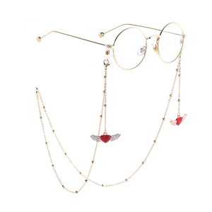 Glasses Chain Metal Beaded Gold Color Eyewear Strap With Heart Wings Pendant Anti-Slip Holder For Women