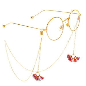 Glasses Chain Metal Anti Slip Boho Colorful Satin Tassels Fan Shaped Eyewear Retainer Holder Neck Strap For Sunglasses