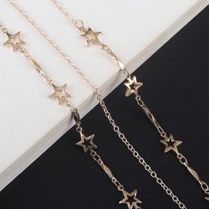 Minimalist handmade gold copper star eyeglass chain with hollow star pendants and facets