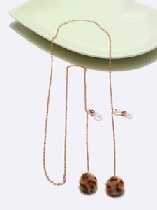 Cadena de gafas dorada con pompones de leopardo y anillos de silicona antideslizantes