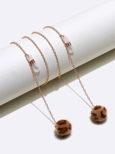Cadena De Gafas Mujer Estampado Leopardo Pompones De Piel Sintética Cordón De Metal Dorado Antideslizante Moda