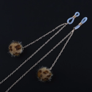 Cadena dorada para gafas con pompones de leopardo y anillos de silicona antideslizantes
