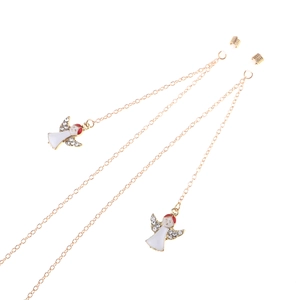 Catenina per occhiali dorata con pendenti angeli in smalto bianco e strass brillanti
