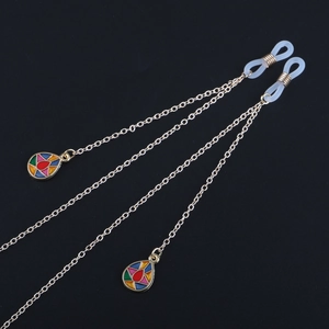 Fashion Glasses Chain Copper Metal Anti Slip Eyeglass Strap Colorful Enamel Teardrop Pendant Decorative Lanyard Women