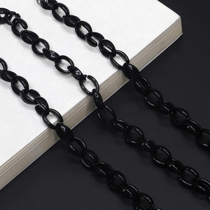Three-pack of glossy black acrylic resin eyeglass chains with oval link design