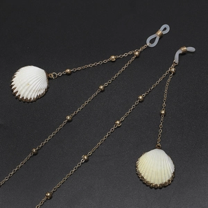 Gold Plated Alloy Glasses Chain With Natural Shell Scallop Pendant Non-slip Beaded Sunglasses Strap For Women Fashion Eyewear