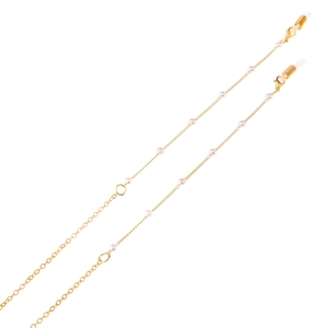 Elegant gold glasses chain with white pearls and anti-slip silicone loops for sunglasses
