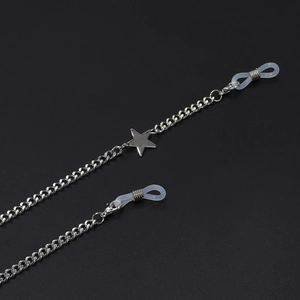 Silberne Brillenkette mit Sternanhänger, Metallgliedern und Silikonschlaufen