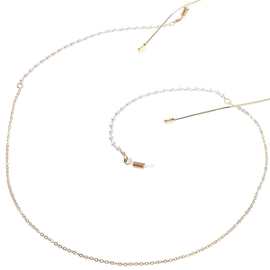 Elegant gold plated eyeglass chain with white pearls and adjustable silicone loops