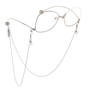 Fashion Glasses Chain Anti-Slip Metal Copper With Leaf Feather Pendant And Imitation Artificial Pearl Eyewear Strap For Women