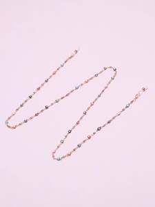 Golden eyewear chain with colorful evil eye beads and lobster clasps for sunglasses