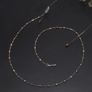 Golden eyewear chain with colorful evil eye beads and non-slip rubber loop connectors