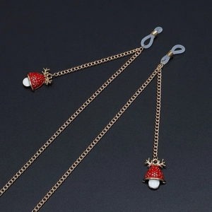 Christmas Glasses Chain Copper Alloy Anti Slip Eyeglass Strap With Antler Bell Charms Festive Holiday Accessory