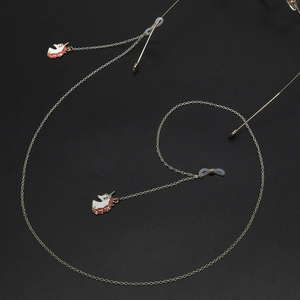 Chaîne de lunettes dorée avec pendentif licorne et boucles antidérapantes en silicone