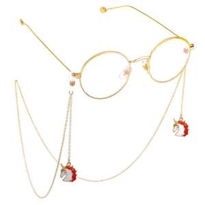 Chaîne Lunettes Anti-Dérapant Cuivre Or Métal Avec Pendentifs Licorne Émail Pour Lunettes De Soleil Sangle Cou Style Doux