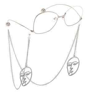 Fashionable Metal Eyeglasses Chain With Abstract Face Pendants Non-Slip Adjustable Glasses Strap For Women