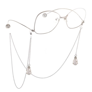 Catena Per Occhiali In Metallo Argentato Con Perla Artificial Sintetica A Goccia E Strass Cordino Elegante Donna Per Occhiali