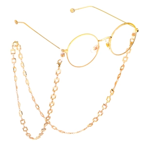 Occhiali rotondi dorati con catena a maglie quadrate in rame set moda per donna