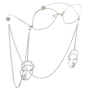 Chaîne De Lunettes Métal Pendentifs Visage Abstrait Cordon Anti Glisse Pour Lunettes De Soleil Bijoux Minimalistes Mode