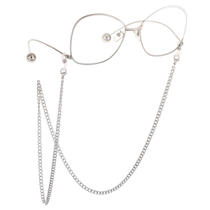 Silver polygonal glasses with matching metallic non-slip anti-loss eyeglass chain