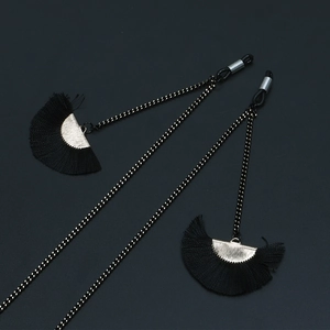 Glasses Chain Eyewear Strap Alloy Black Tassel Fan Pendant Non Slip For Sunglasses Reading Glasses Retro Fashion Style