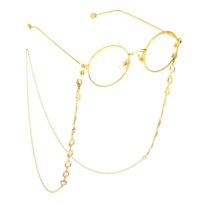 Fashionable gold square link eyewear chain with classic round frame glasses