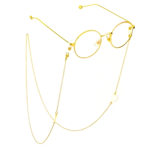 Chic gold round frame glasses with a handmade heart shell eyewear chain set
