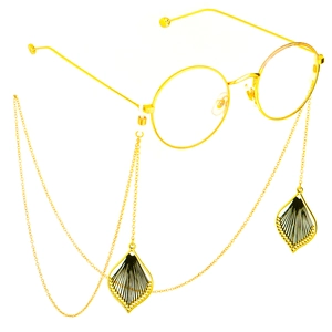 Chaîne de lunettes dorée avec pendentifs en forme de feuille et cordon antidérapant