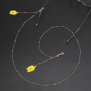 Fashionable gold beaded eyeglass chain with cute yellow duck charms and silicone loops
