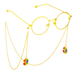 Golden metal glasses chain with rainbow moon pendants and anti-slip hooks for women