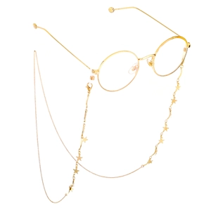 Lunettes rondes dorées avec chaîne élégante ornée d'étoiles et cordon accessoire