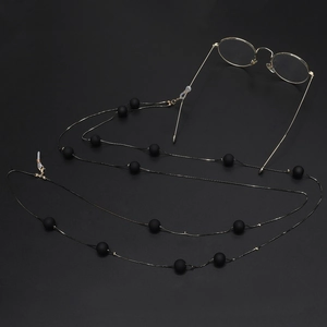 Dual-use gold snake chain necklace and eyewear strap with black frosted beads detail