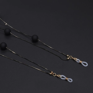 Dual-use black snake chain necklace and eyewear holder with matte beads and gold clasps