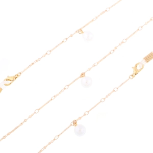 Elegant gold-plated eyewear chain with white pearls and adjustable silicone loops