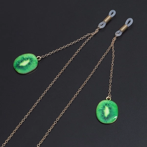 Chaîne de lunettes en métal doré avec pendentifs kiwi verts et boucles antidérapantes