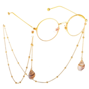 Vintage Gold Metal Beaded Glasses Chain With Natural Shell Conch Pendants Anti-Slip Bohemian Eyewear Strap For Women