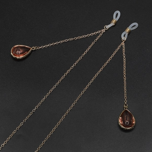 Eyeglasses Chain Metal Anti Slip Glasses Cord Gold Color With Amber Water Drop Resin Pendant Fashion Neck Strap Holder