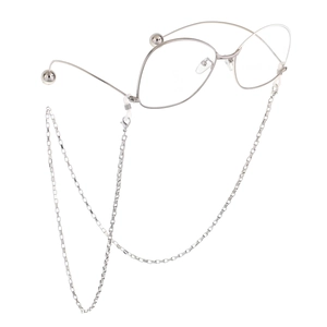 Lunettes rondes argentées avec chaîne de box élégante et boucles antidérapantes