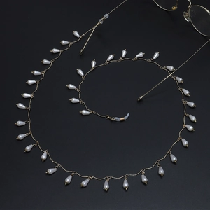 Brillenkette Metall Gold Mit Weißen Wassertropfen Imitationsperlen Antirutsch Sonnenbrillenband Dekorative Halsschnur
