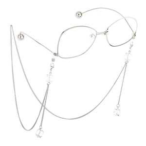 Chaîne à lunettes rétro argentée avec cristaux transparents et monture métal
