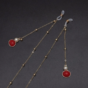 Cordon De Lunettes À La Mode En Alliage Plqué Or Avec Künstliche Perles D'imitation Et Pendentif En Pierre Texture Marbre Chaîne Anti Glisse